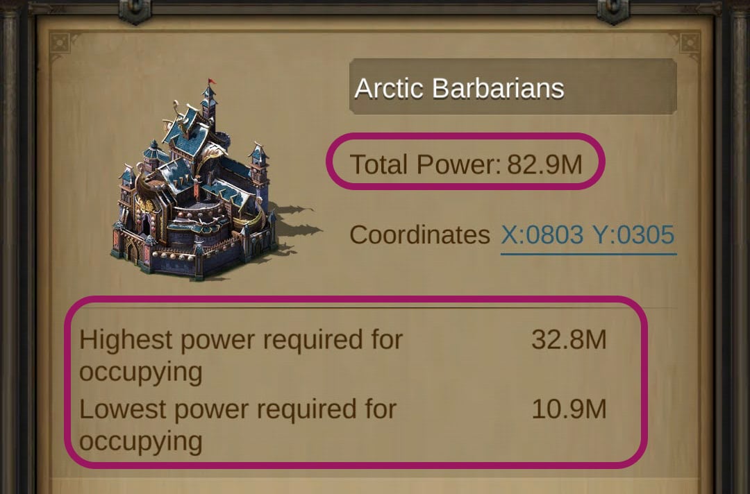 evony guide to arctic barbarian invasion event - Castle Power and Power Required to Occupy