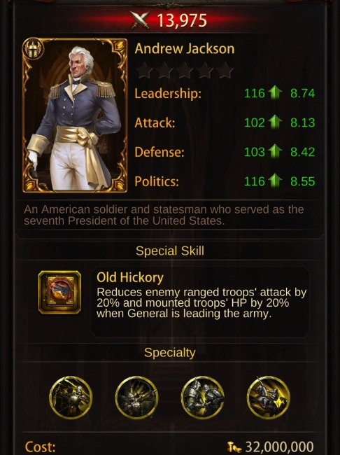 Image of Andrew Jackson in Evony The King's Return